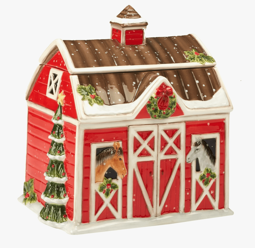 Christmas on the Farm Horses Barn Cookie Jar 3D by Susan Winget