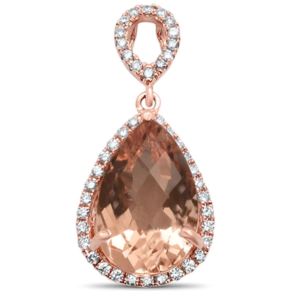 2.46cts 14k Rose Gold Pear Shape Morganite & Diamond Designer Pendant