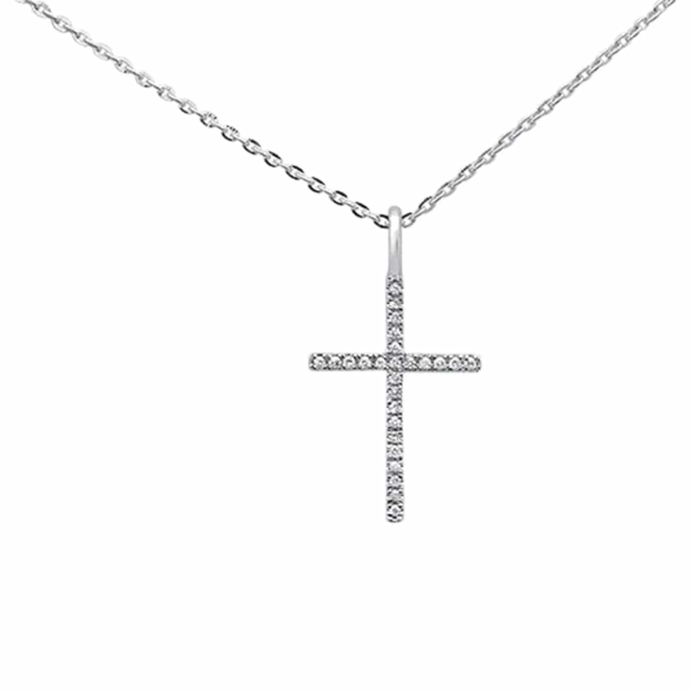 Diamond Cross Pendant Necklace 18" Long Chain .04ct 14kt White Gold