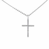 Diamond Cross Pendant Necklace 18" Long Chain .04ct 14kt White Gold