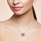 14K White Gold Diamond & Natural Sapphire Dog Paw Necklace Pendant .54ct G SI