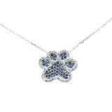 14K White Gold Diamond & Natural Sapphire Dog Paw Necklace Pendant .54ct G SI
