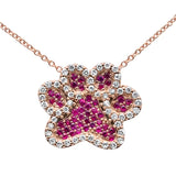14K Rose Gold Diamond Ruby Gemstones & Diamonds Dog Paw Pendant Necklace 18" .53ct G SI
