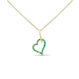 14K Yellow Gold Emerald Gemstone Heart Charm Necklace .09ct G SI 18" Long