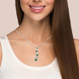 Genuine Diamond & Green Emerald Journey Gemstone Pendant Necklace 18", .47ct G SI 14K White Gold