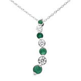 Genuine Diamond & Green Emerald Journey Gemstone Pendant Necklace 18