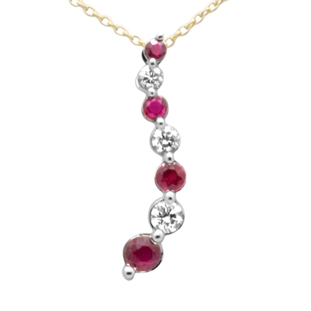 Genuine Diamond and Ruby Journey Necklace 18" 14K Gold Chain, 59ct G SI Diamonds