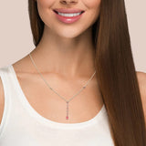Pink Sapphire and Natural Diamond Gemstone Dangling Pendant Necklace 16" + 2" Ext.