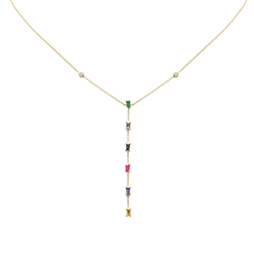 Genuine Natural Diamond & Multi Color Gemstone Drop Necklace 16+2" .72ct G SI 14K Yellow Gold
