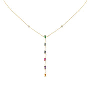Genuine Natural Diamond & Multi Color Gemstone Drop Necklace 16+2