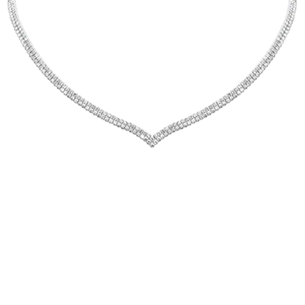 10.00CT G SI 14K White Gold Round Diamond 2-Row V Shape Tennis Necklace 16" Long