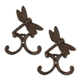 Dragonfly Cast Iron Double Wall Hook Set of 2