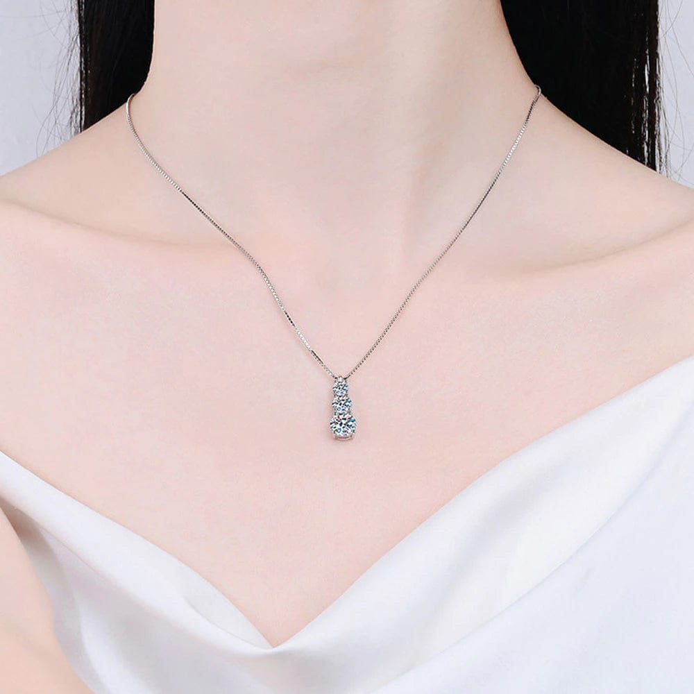 Graduated Vertical Moissanite Necklace 925 Sterling Silver