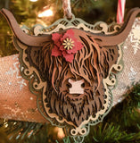 Highland Cow Layered Wood Handmade Oversized Ornament