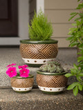 Jade & Sand Geometric Pattern Planter Pots Set of 3