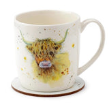 Highland Coo Cow Porcelain Mug & Coaster Set by Jan Pashley