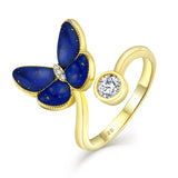 Lapis Lazuli Blue Butterfly Jewelry Set Gold Plated Sterling Silver, Beautiful!