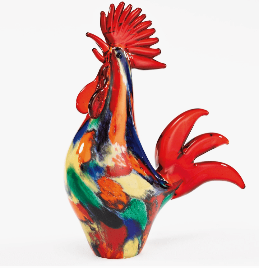 Colorful Murano Style 11" Glass Rooster Handmade