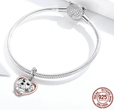Cute Puppies in Hearts Charms/Pendants Sterling Silver Fits Pandora Style Bracelets