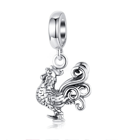 Rooster Pandora Style Charm 925 Sterling Silver