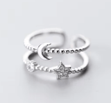 Double Layer Moon & Stars Adjustable Ring