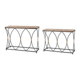 Set of 2 Fisher Island Wood & Metal Console Tables