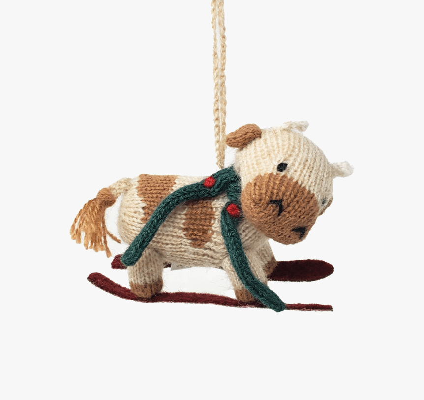 Skiiing Cow or Holstien Cow Handmade Knit Ornaments from Peru