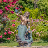48" T Mgo Merman Garden Statue Throwing Trident- Antique Bronze