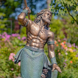 48" T Mgo Merman Garden Statue Throwing Trident- Antique Bronze