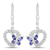 Butterfly and Heart Earrings Genuine Gemstones 925 Sterling Silver