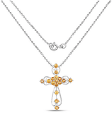 Genuine Yellow Sapphire Elegant Scrollwork Cross Symbol of Christian Faith