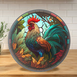 Rooster Tempered Glass Cutting & Serving Board Colorful Stained Glass Look