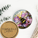 Bumble Bee Flower Stained Glass Ceramic Coasters