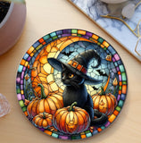 Black Cat Halloween Imitation Stained Glass Coaster