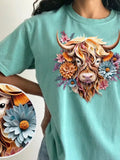 Highland Cow 3D Floral Art T-Shirt