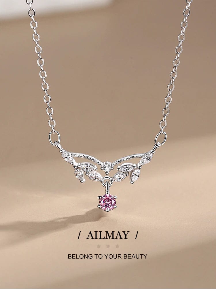 Ali express-Alimay Dainty Pink Centerstone 925 Sterling Silver Necklace Elegant