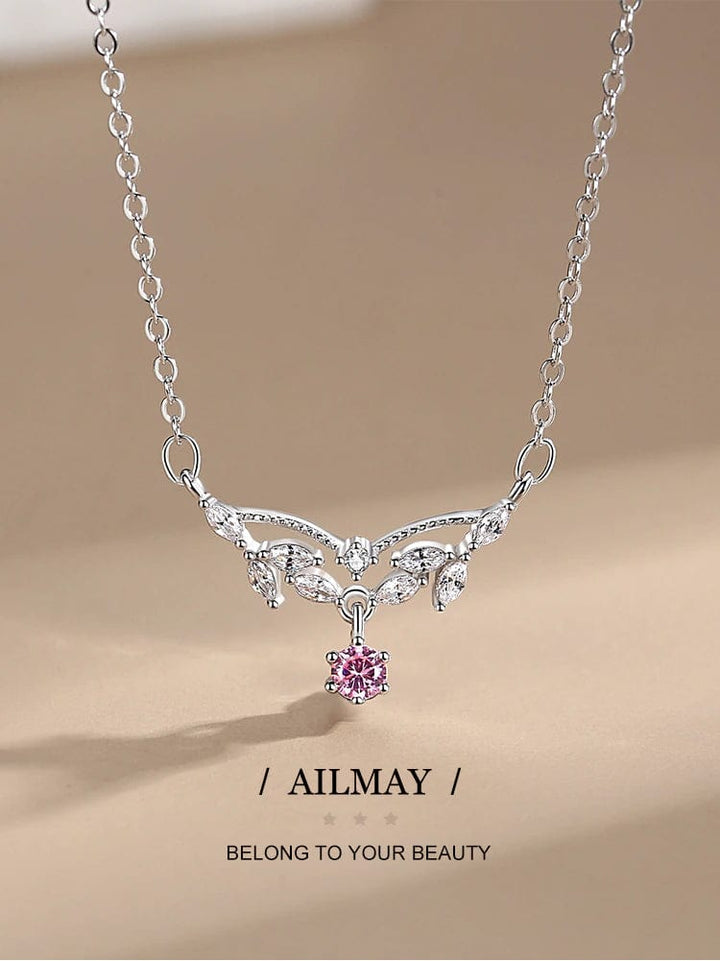 Ali express-Alimay Dainty Pink Centerstone 925 Sterling Silver Necklace Elegant