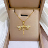 Ali Express Fashion Necklace Dragonfly Waterproof Necklaces Dragonfly, Sunflower, Double Strands, Stainless Steel Gold PVD