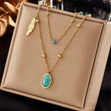 Ali Express Fashion Necklace Turquoise Waterproof Necklaces Dragonfly, Sunflower, Double Strands, Stainless Steel Gold PVD