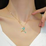 Ali Express Fashion Necklace Waterproof Necklaces Dragonfly, Sunflower, Double Strands, Stainless Steel Gold PVD