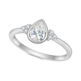 Teardrop with Sidestones Moissanite Bezel Set Ring 14K Gold 1ct Center Stone