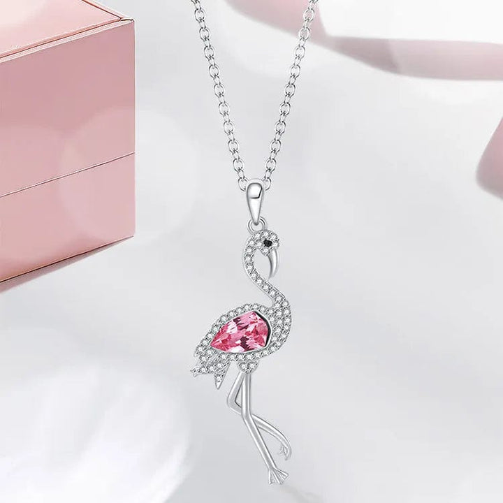 alibaba-cde Flamingo SIlver Necklace Pink Flamingo Fine 925 Sterling Silver Necklace