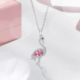 alibaba-cde Flamingo SIlver Necklace Pink Flamingo Fine 925 Sterling Silver Necklace