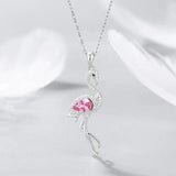 alibaba-cde Flamingo SIlver Necklace Pink Flamingo Fine 925 Sterling Silver Necklace