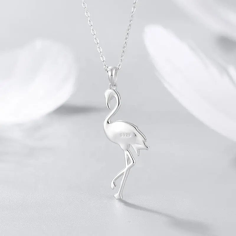 alibaba-cde Flamingo SIlver Necklace Pink Flamingo Fine 925 Sterling Silver Necklace