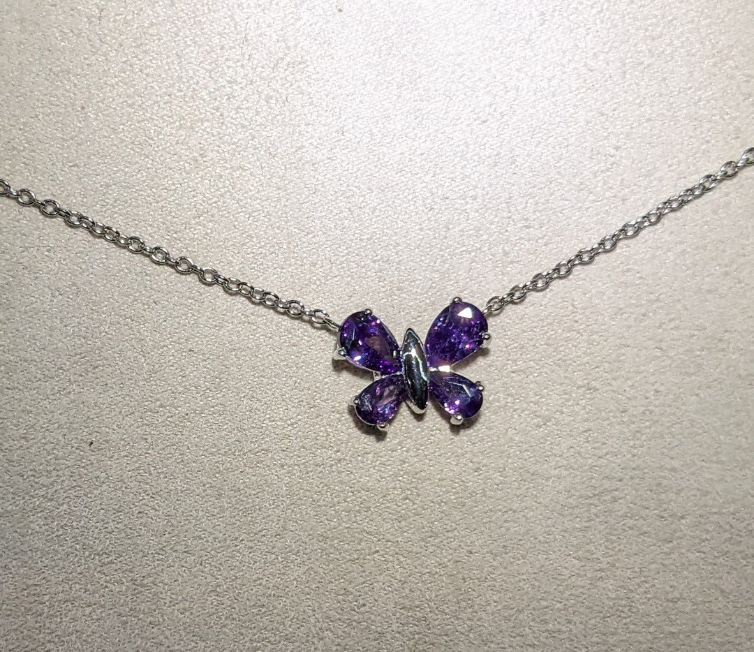 Alibaba Dainty Purple Amethyst Butterfly Necklace Sterling Silver Chain