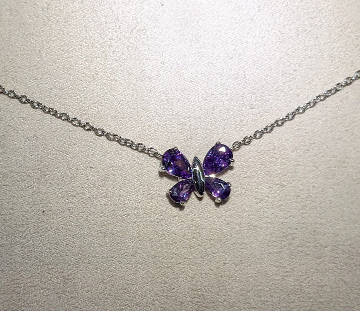Alibaba Dainty Purple Amethyst Butterfly Necklace Sterling Silver Chain