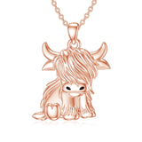 ALibaba Rose gold Scottish Highland Cow Pendant Fine Sterling Silver Gold Plated