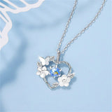 Butterfly on a Twisted Silver Heart with Flowers 925 Sterling Silver