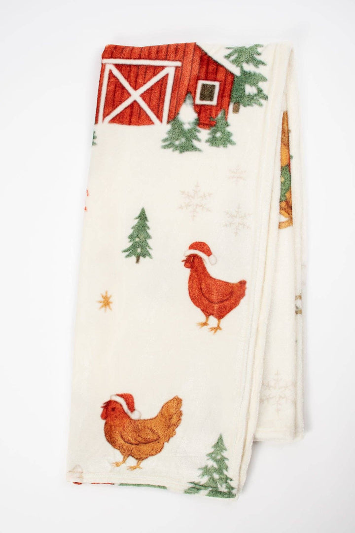American Farm Company Christmas Barns & Animals Plush Blanket by American Farm Co.